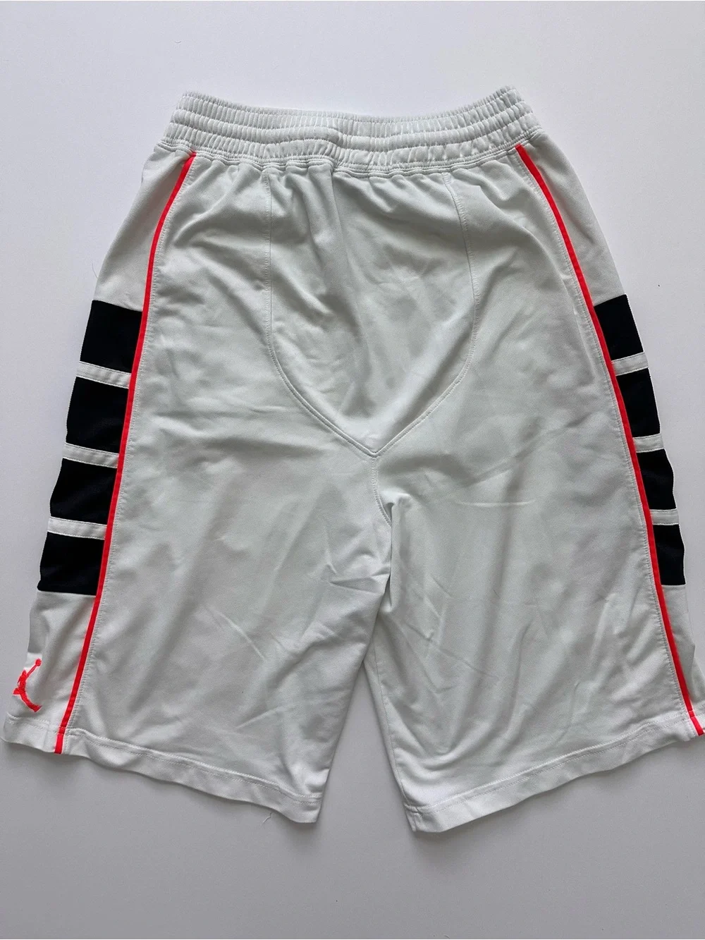 Jordan White Basketball Shorts w Black Side Panels & Salmon Accents (fits a M/L)